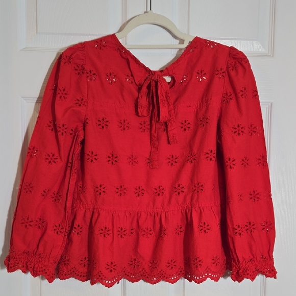 Madewell Red Eyelet Peplum Blouse Size Small - Picture 6 of 6